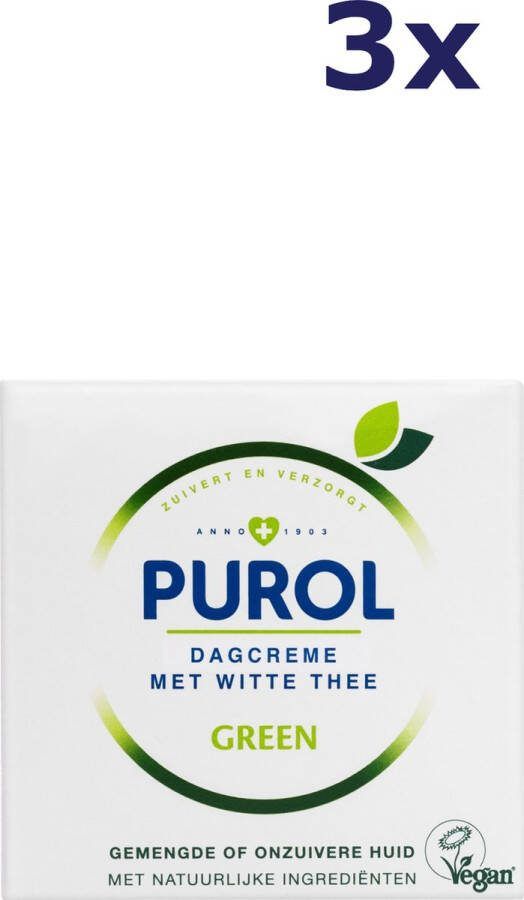 Purol Green Dagcrème Met Witte Thee 3x50ml- Voordeelverpakking
