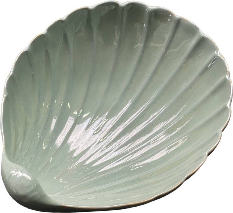 PuroPortugues Puro Portugues saladeschaal fruitschaal Schelp 23x21x8cm Olijfgroen Portugal keramiek aardewerk