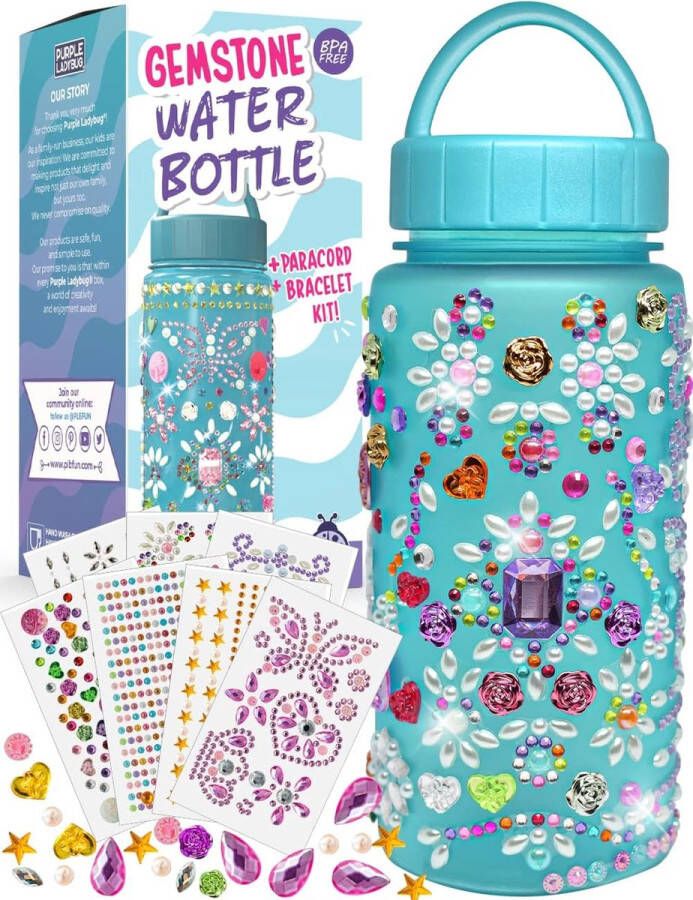 Purple Ladybug Gepersonaliseerde blauwe drinkfles voor kinderen met strass edelsteenstickers Knutselset Creatief doe-het-zelf handwerk voor meisjes