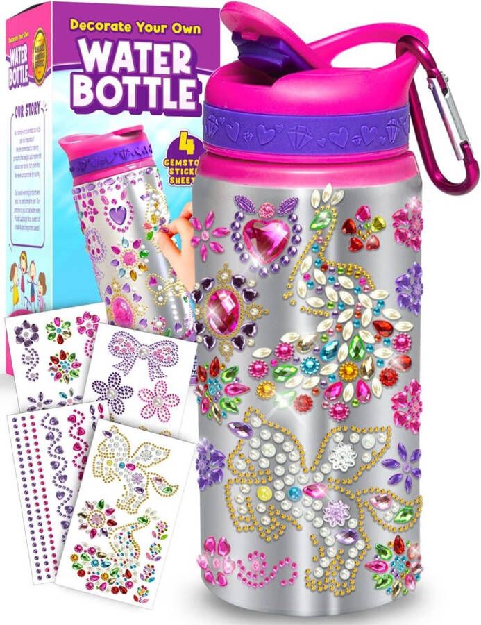 Purple Ladybug Gepersonaliseerde roze drinkfles voor kinderen met strass edelsteenstickers Knutselset BPA-vrij 600ml Creatief doe-het-zelf handwerk voor meisjes