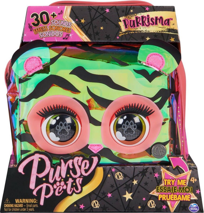 Purse Pets Purrisma Interactieve tas met meer dan 30 geluiden en reacties speelgoedtijger en crossbody tas