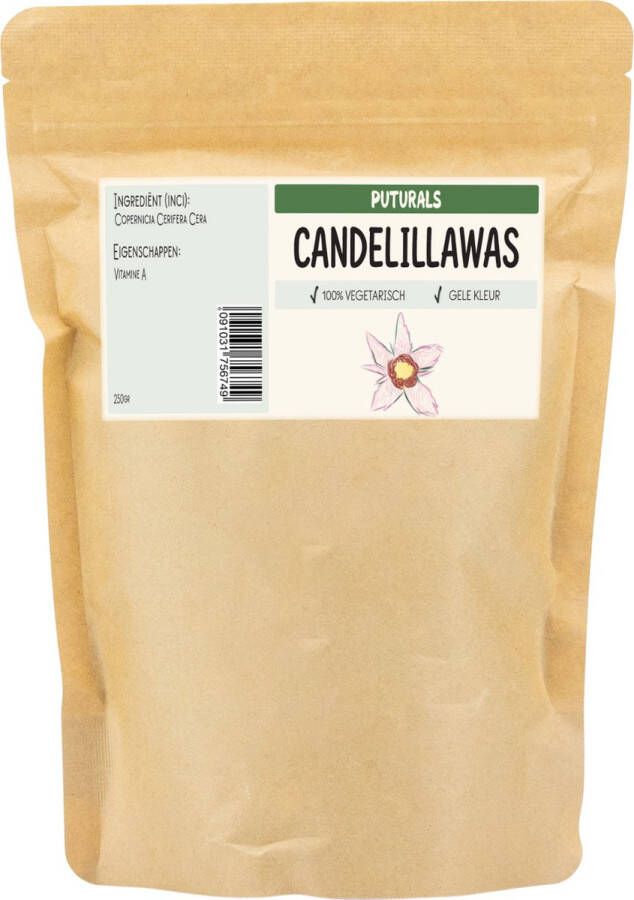 PUTURALS Candelilla Wax 100% Plantaardig & Puur 250gr Geschikt voor Huid en Haar Candelillawas heeft Hydraterende en Beschermende eigenschappen Gebruik om Zelf Kaars of Lippenbalsem te Maken Puur en Plantaardig Candelilla Wax