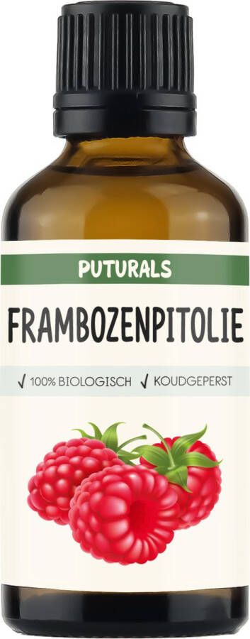 PUTURALS Frambozenpitolie 100% Puur en Biologisch 50ml Bevat Essentiële vetzuren Vitaminen en Mineralen Frambozenpitolie of Raspberry Seed Oil voor Huid- en Haarverzorging Natuurlijke Zonnebrand (SPF 28-50) Puur en COSMOS Gecertificeerd