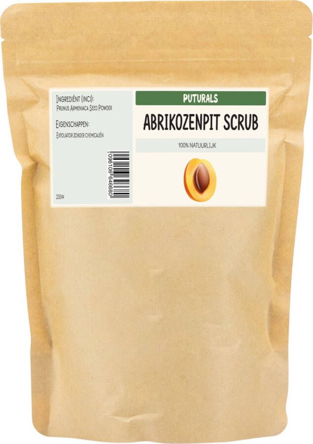 Puturals Gezichtsscrub 100 % Natuurlijk & Puur 250gr Gemaakt van Abrikozenpit en Rijk aan Vitamines A C en E Gezichtsscrub Vrouwen en Mannen Geschikt als Scrub voor zowel Gezichtsreiniging als Lichaam Natuurlijk Abrikozenpit Scrub