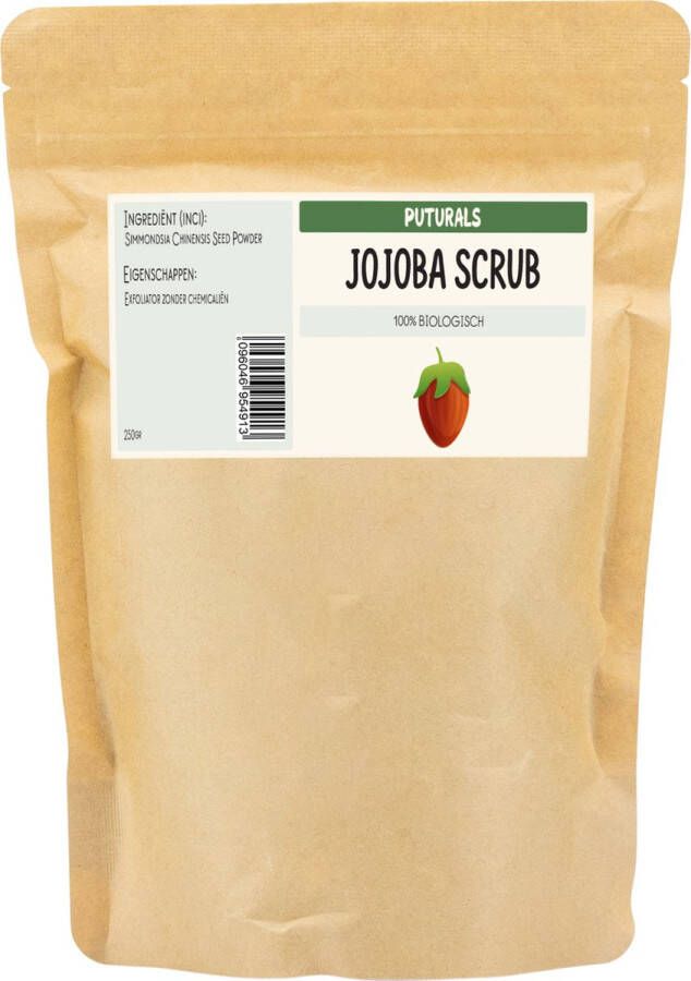 Puturals Gezichtsscrub 100 % Natuurlijk & Puur 250gr Gemaakt van Jojoba Korrels en Jojoba Olie Rijk aan Vitamines E en B Gezichtsscrub Vrouwen en Mannen Geschikt als Scrub voor zowel Gezichtsreiniging als Lichaam Natuurlijk Jojoba Scrub