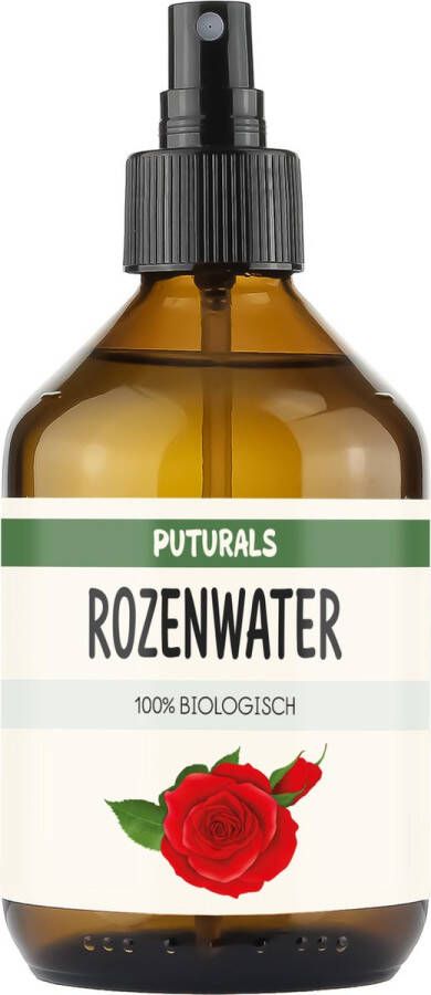 PUTURALS Rozenwater 100% Biologisch & Puur 300ml Geschikt voor Gezicht en Haar Rose Water als Spray voor Gezicht en Haar of in Diffuser voor een Heerlijke Geur Rozenwater 100% Zonder Alcohol Puur en COSMOS Gecertificeerd