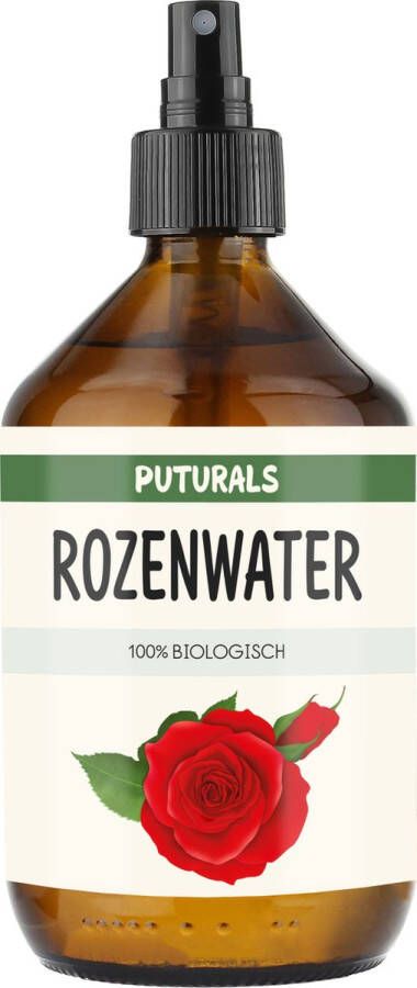 PUTURALS Rozenwater 100% Biologisch & Puur 500ml Geschikt voor Gezicht en Haar Rose Water als Spray voor Gezicht en Haar of in Diffuser voor een Heerlijke Geur Rozenwater 100% Zonder Alcohol Puur en COSMOS Gecertificeerd