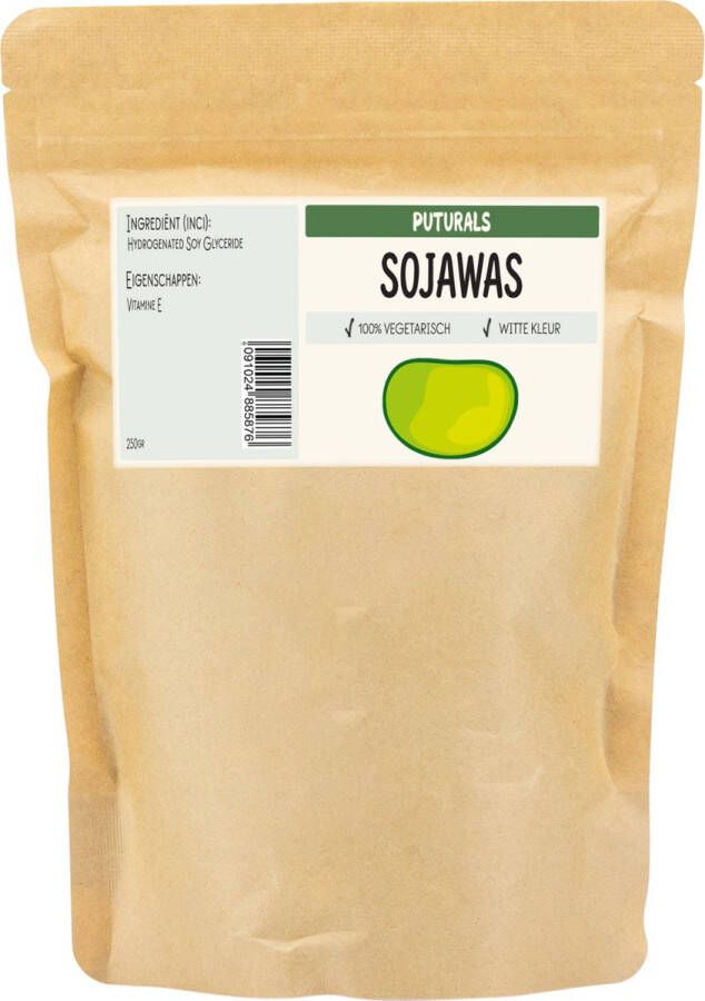 PUTURALS Soja Wax 100% Plantaardig & Puur 250gr Geschikt voor Huid en Haar Sojawas Heeft Hydraterende en Antioxiderende Eigenschappen Tegen Droge en Gebarsten Huid Gebruik om Zelf Kaars of Lippenbalsem te Maken Puur en Plantaardig Soja Wax