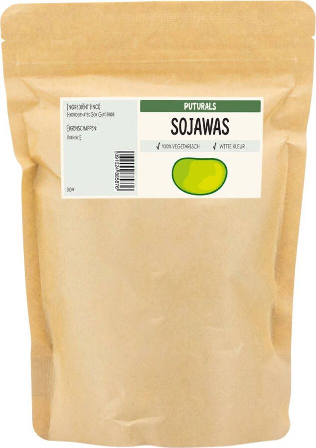 PUTURALS Soja Wax 100% Plantaardig & Puur 500gr Geschikt voor Huid en Haar Sojawas Heeft Hydraterende en Antioxiderende Eigenschappen Tegen Droge en Gebarsten Huid Gebruik om Zelf Kaars of Lippenbalsem te Maken Puur en Plantaardig Soja Wax