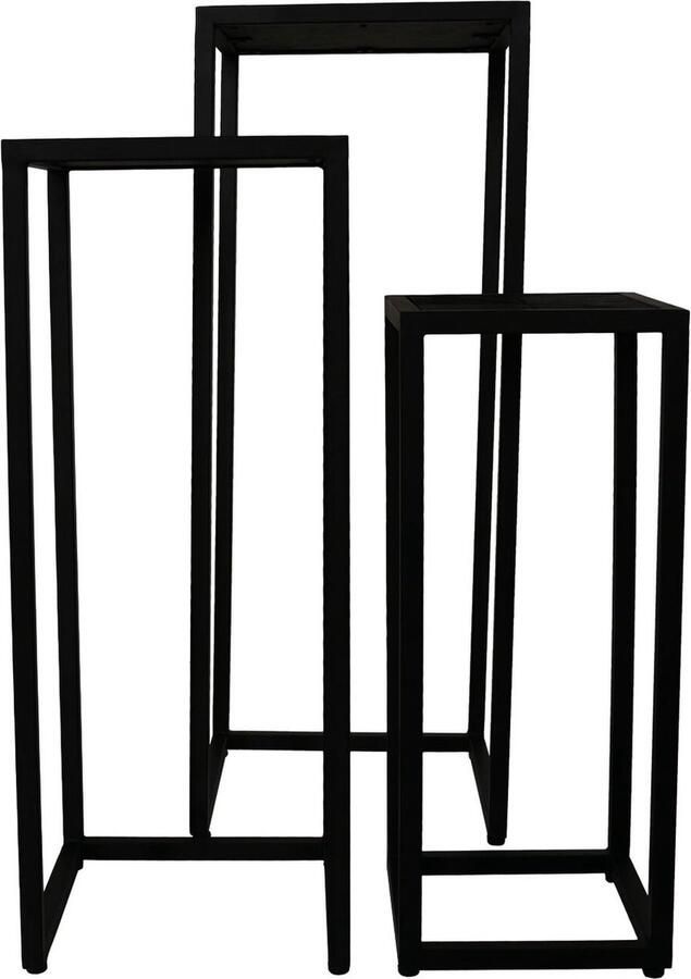 PuurSpirits Bowen Plantenstandaard 3 stuks 35x35x90 cm Zwart Hout Metaal plantentafel plantenstandaard binnen plantenstandaard metaal zwart planten standaard plantentafeltje voor binnen plantenhouder plantenstandaard voor binnen