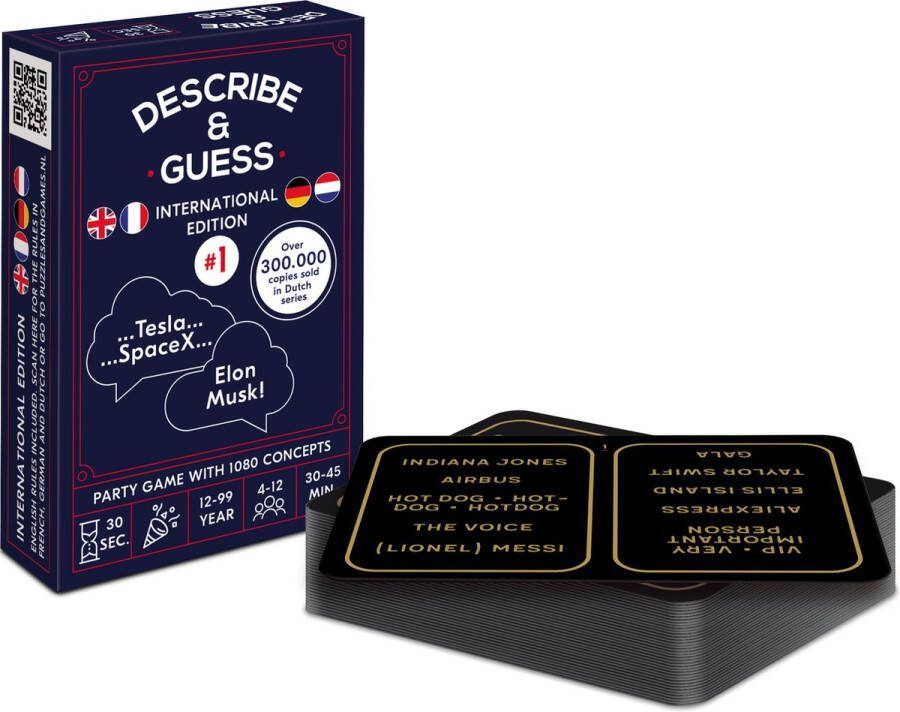 KERST DEAL: Describe & Guess (Int. #1; NL+UK+FR+DE) 30 Seconds time limit per 5 concepts 1080 concepts in total (Nederlands+English+Français+Deutsch) pocket size party game card game 4-12 players Kerst kerstpakket Omschrijven & Raden