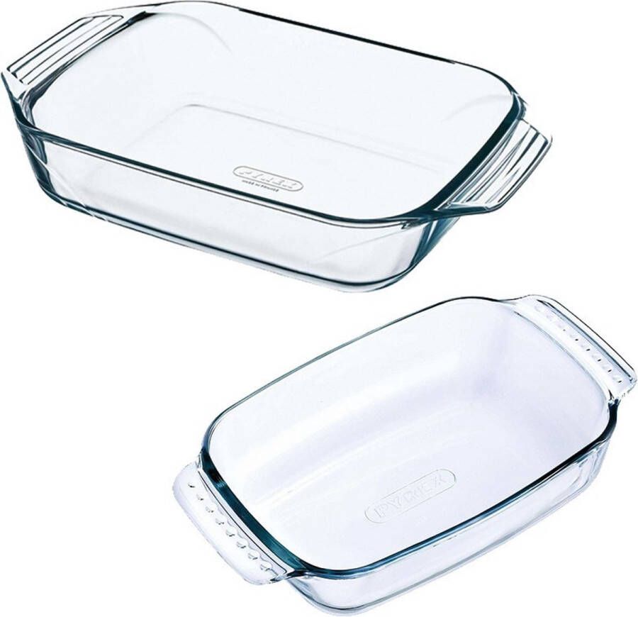 PYREX 2x Glazen ovenschaal 0 7 liter 22 x 13 x 5 cm en 1 4 liter 26 x 17 x 5 cm Ovenschotel schalen – Bakvorm