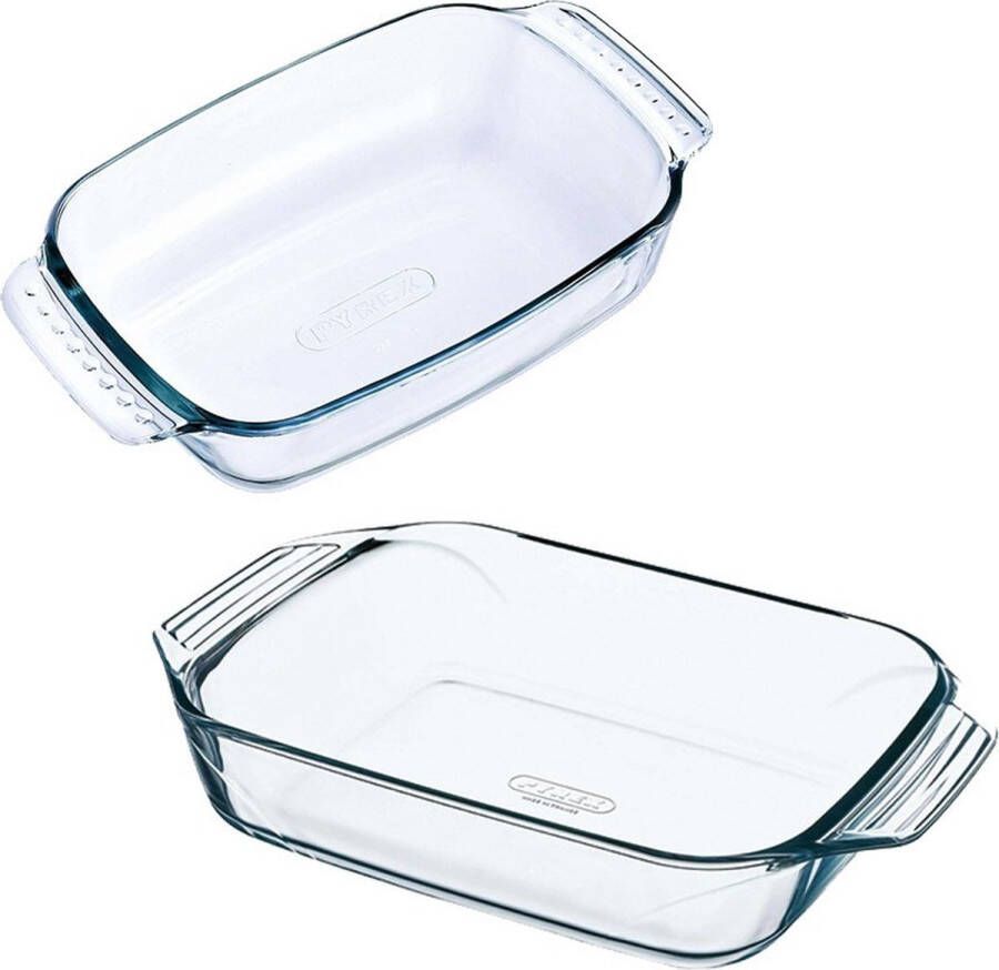 PYREX 2x Glazen ovenschaal 1 2 liter 21 x 21 x 6 5 cm en 1 4 liter 26 x 17 x 5 cm Ovenschotel schalen – Bakvorm