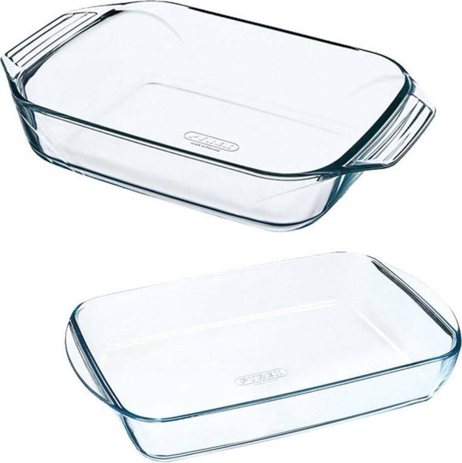 PYREX 2x Glazen ovenschaal 2 6 liter 35 x 23 x 55 cm en 4 liter 39 x 26 x 6 5 cm Ovenschotel schalen Bakvorm