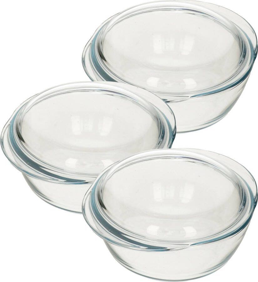 PYREX 3x Ronde glazen ovenschalen met deksel 2 1 liter 22 x 13 x 5 cm Ovenschaal braadslede Ovenschotel schalen Bakvorm