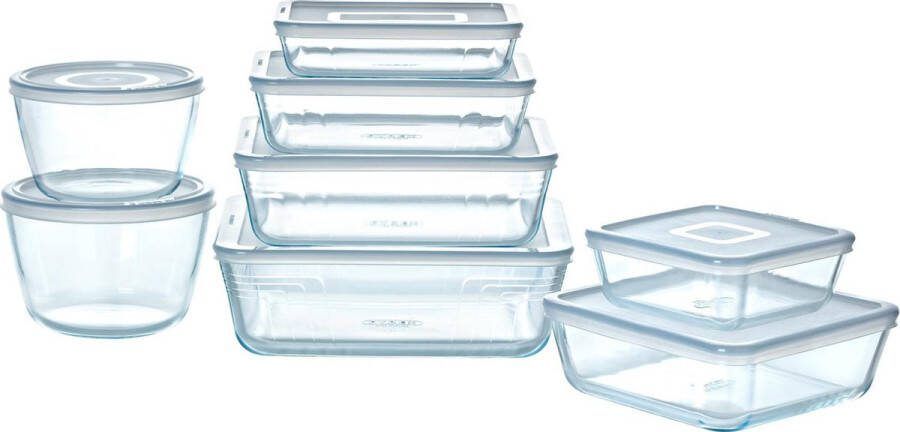 PYREX Cook & Freeze Ovenschaal Met Deksel Set van 8 Stuks Glas