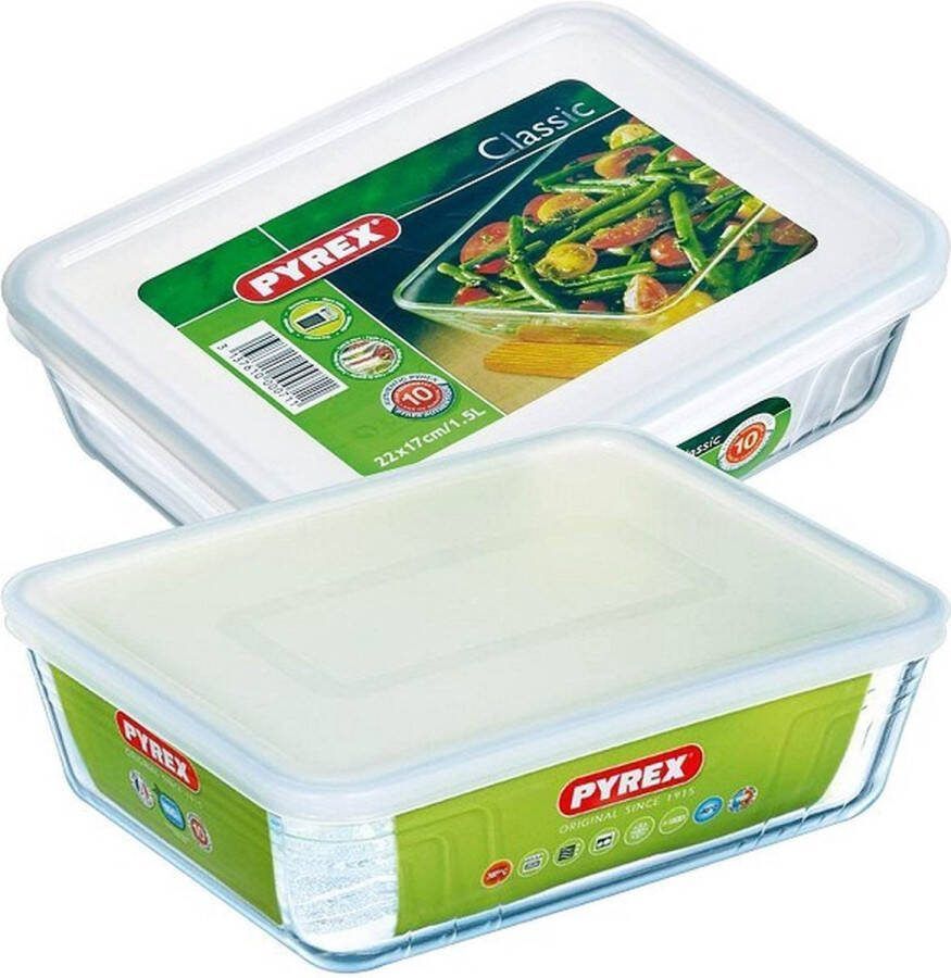 PYREX Cook & Freeze Schaal Rechthoek met Deksel Set van 2 Stuks Borosilicaatglas Transparant