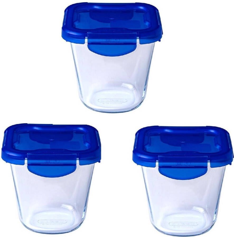 PYREX Cook & Go Bakjes met Deksel Set van 3 Stuks 0.8L Glas Blauw