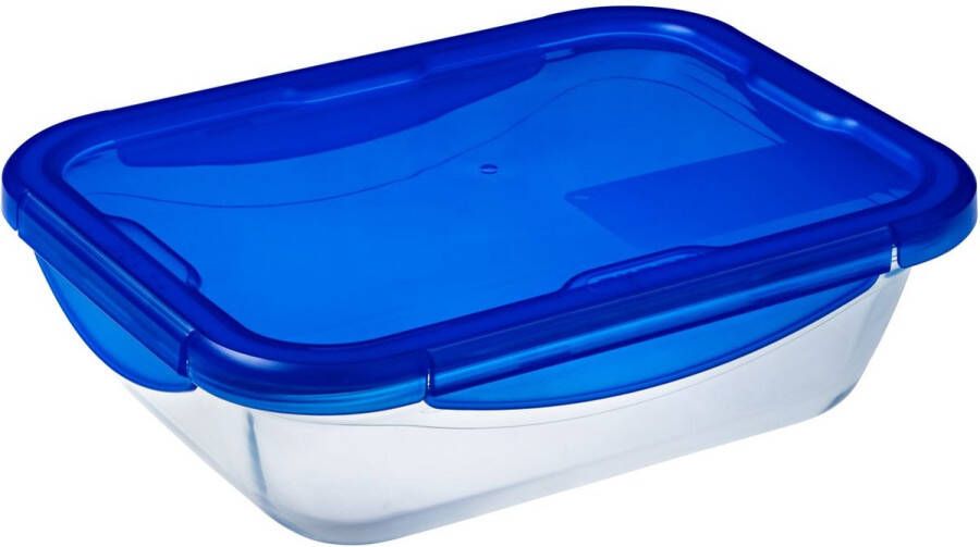 PYREX Cook & Go Schaal Rechthoek met Deksel 2-Delig Transparant Blauw Borosilicaatglas Polypropyleen Siliconand