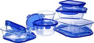 PYREX Cook & Go Schaal Set van 7 Stuks Borosilicaatglas Transparant Blauw