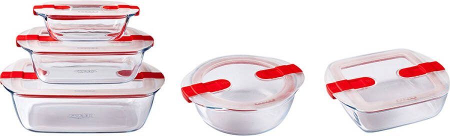PYREX Cook & Heat Voedelcontainer Rechthoek met Deksel 5-Delig Transparant Borosilicaatglas