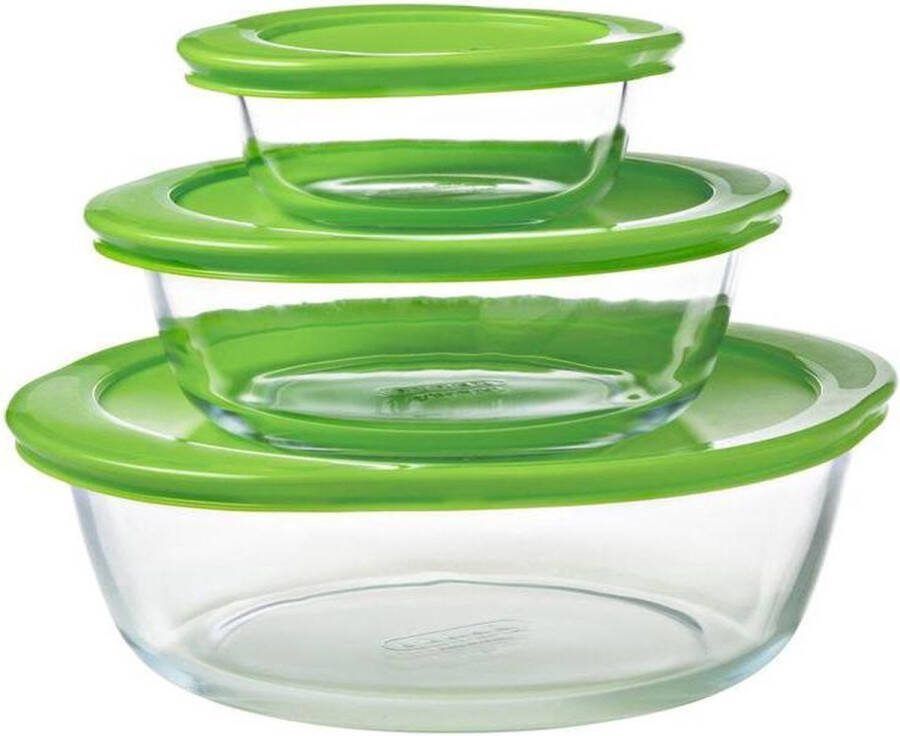PYREX Cook & Store Ronde Ovenschaal Met Deksel Set van 3 Stuks Glas