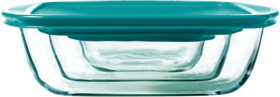 PYREX Cook & Store Schaal Rechthoek met Deksel Set van 3 Stuks Borosilicaatglas Transparant
