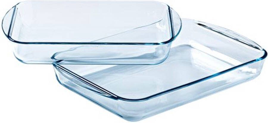 PYREX Essentials Ovenschaal Rechthoek met Grepen 2-Delig Transparant Borosilicaatglas