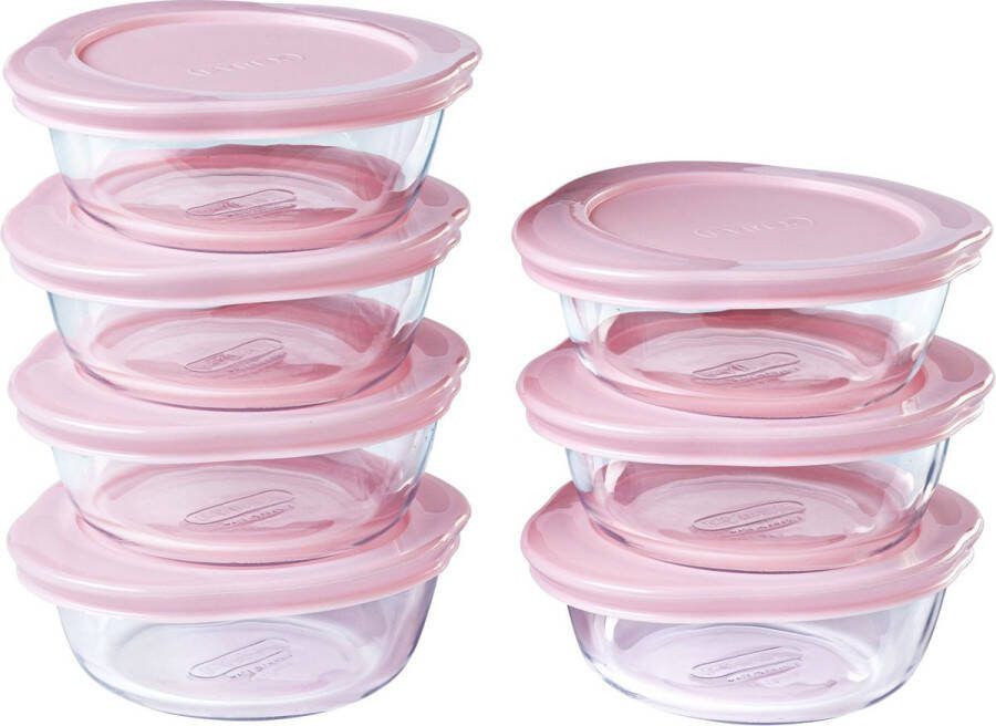 PYREX My Firt Storage Dish Rond met Deksel 300 ml Set van 7 Stuks Transparant Borosilicaatglas