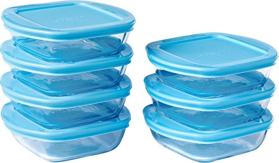 PYREX My Firt Storage Dish Vierkant met Deksel 300 ml Set van 7 Stuks Transparant Borosilicaatglas