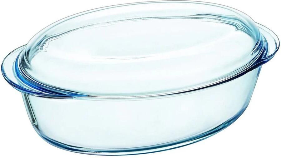 PYREX SlowCook Ovenschaal Ovaal met Grepen en Deksel 2-Delig Transparant Borosilicaatglas