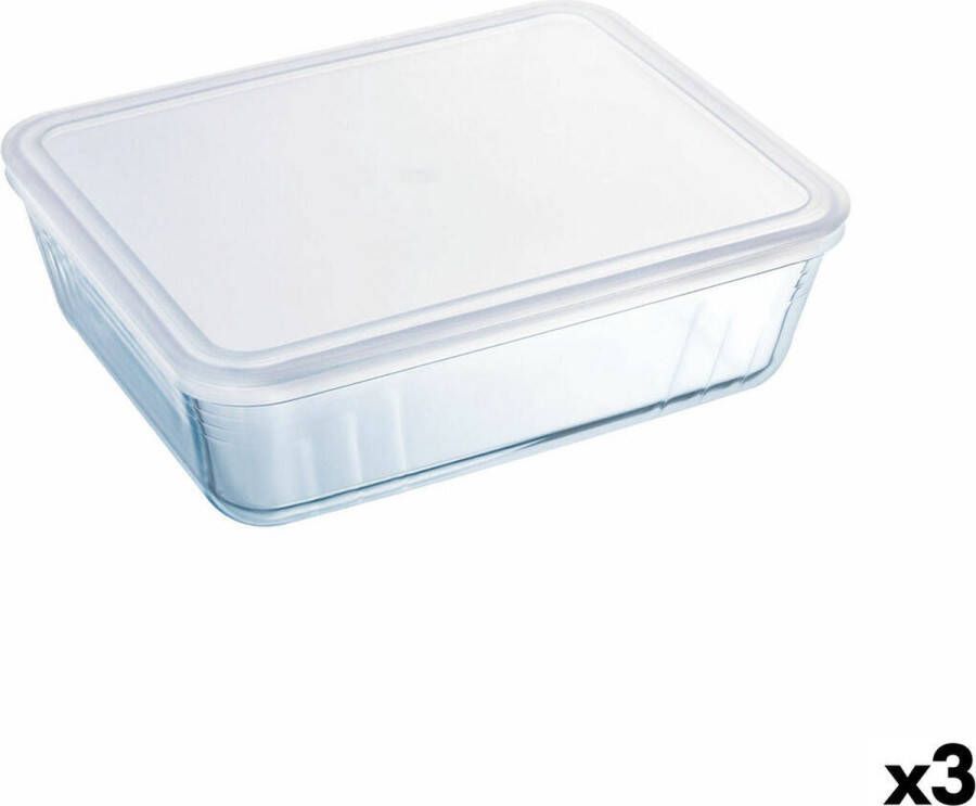 PYREX Rechthoekige lunchbox met deksel Cook&freeze 28 x 23 x 10 cm 4 2 L Transparant Glas Siliconen (3 Stuks)