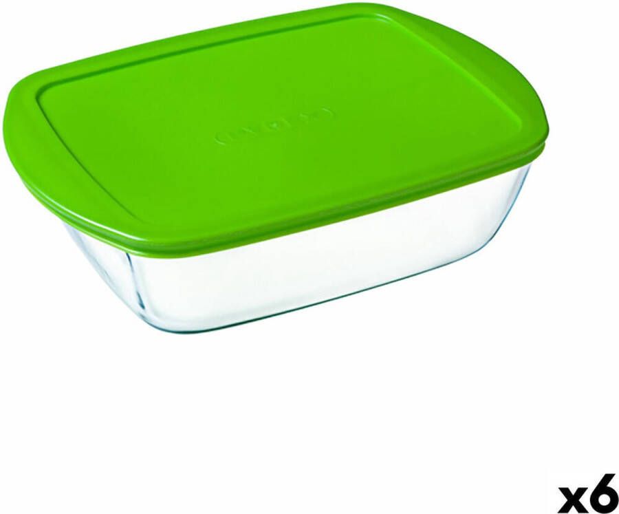 PYREX Rechthoekige lunchbox met deksel Cook & Store Groen 1 L 23 x 15 x 7 cm Siliconen Glas (6 Stuks)