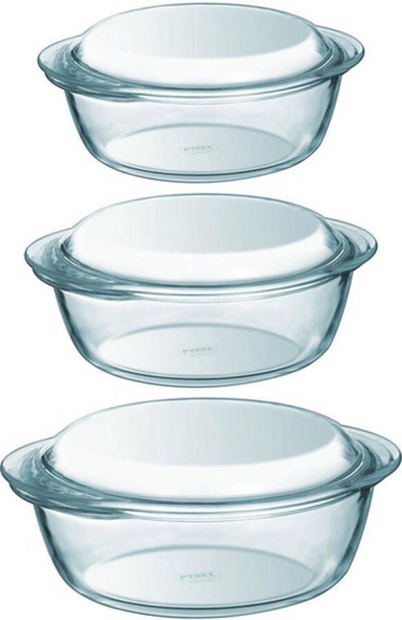 Pyrex Set van 3x stuks ronde glazen ovenschalen met deksel 1 4 en 2 1 en 3 liter Ovenschalen