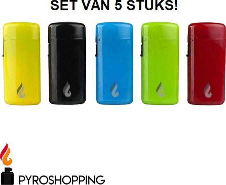 Pyroshopping.nl Pyroshopping Neon Lighters – Set van 5 Stuks – Gasaanstekers – Stormvlam – Windvaste vlam – Windproof gasbranders – Vuurwerk- Tabak – Kaarsen – Vuurkorf etc.