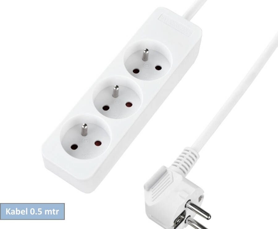 Q-Link Qlink stekkerdoos 3 voudig Penaarde 0.5 mtr kabel Kinderbeveiliging Max 3500W Wit