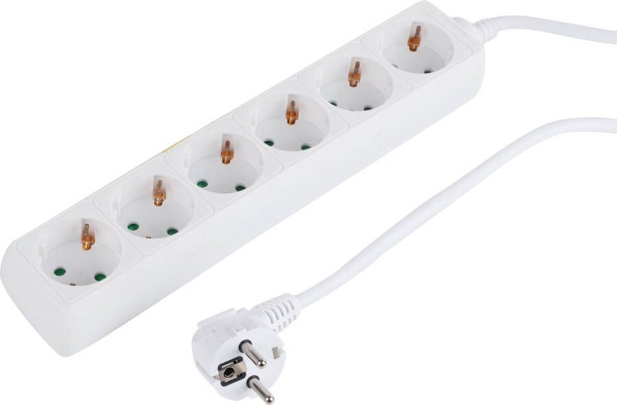 Q-Link Stekkerdoos 6-Voudige Verlengkabel met Randaarde 3 x 1.5 mm² 5 m Wit