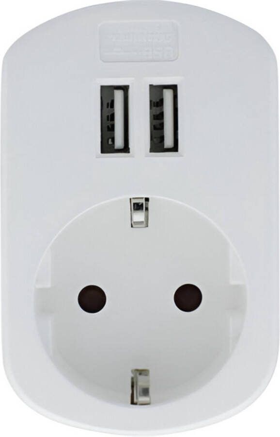 Q-Link USB Adapterstekker 230V 2x USB Wit USB adapter Stekker met 2x USB stekkerdoos met USB ongeschikt voor belgië