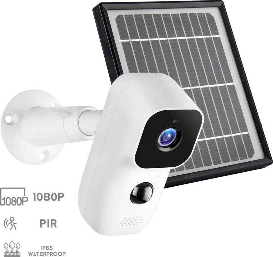 Q-Time Beveiligingscamera 100% draadloze Camera wifi Camera oplaadbaar met zonne-energie inclusief zonne-energiepaneel overal te plaatsen IP65 weerbestendig PIR bewegingscensor SD-kaart ondersteuning of Cloudopslag