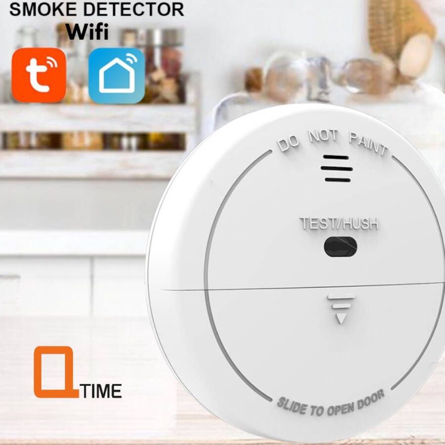 Q-Time Compacte Slimme Rookmelder WiFi Tuya & Smartlife app voldoet aan EU normen koppelbaar met Alexa Google SmartThings Tuya Smart Life SHB Smart enz. enz