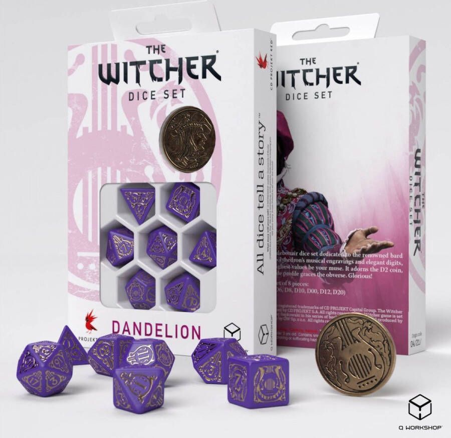 Q-Workshop The Witcher Dice Set Dandelion Burggraaf de Lettenhove (7 stuks + coin)