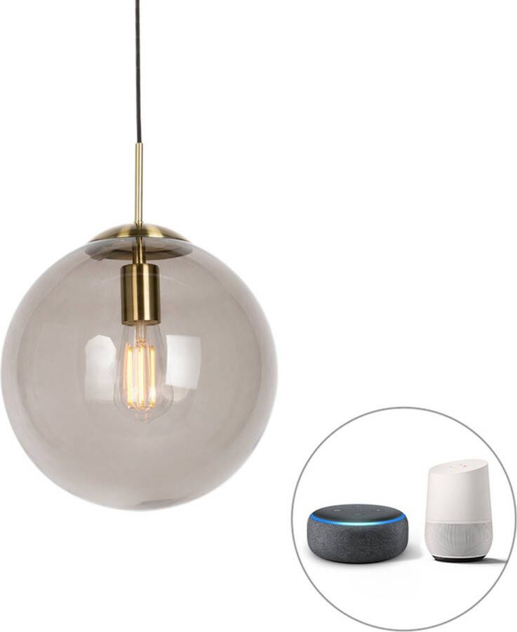 QAZQA 106180 ball Moderne LED Smart Hanglamp incl. wifi 1 lichts Ø 30 cm Goud messing Woonkamer Slaapkamer Keuken