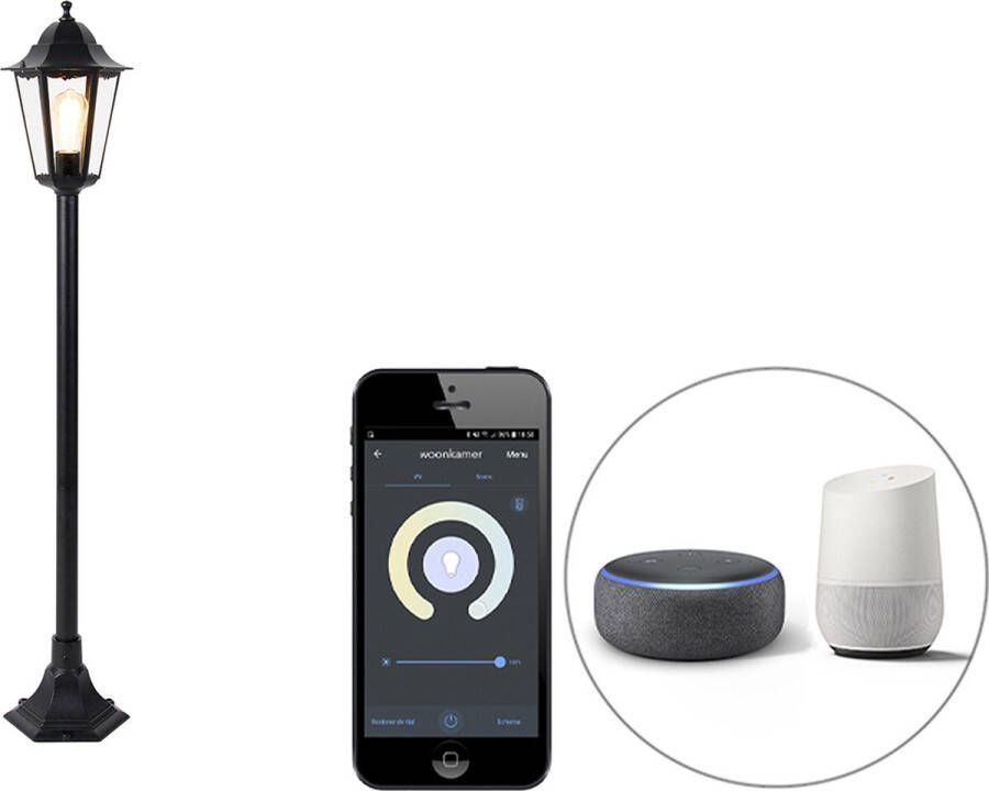 QAZQA 106253 new_orleans Landelijke LED Smart Staande Buitenlamp Staande Lamp voor buiten incl. wifi 1 lichts H 125 cm Zwart Buitenverlichting