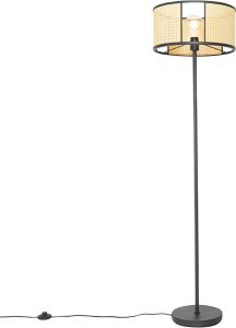 QAZQA akira Retro Vloerlamp Staande Lamp met kap 1 lichts H 1500 mm Zwart Woonkamer Slaapkamer Keuken