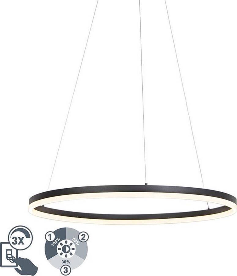 QAZQA anello Design LED Dimbare Hanglamp eettafel met Dimmer voor boven de eettafel in eetkamer 1 lichts Ø 80 cm Zwart Woonkamer Slaapkamer Keuken