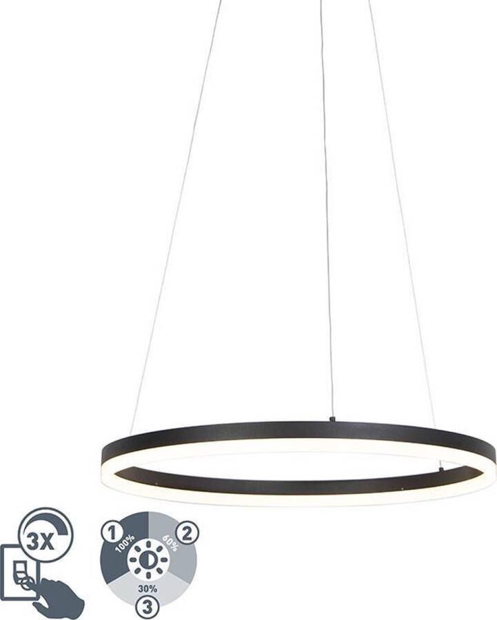 QAZQA anello Moderne LED Hanglamp 1 lichts Ø 600 mm Zwart Woonkamer Slaapkamer Keuken