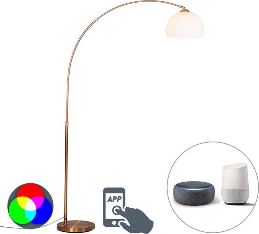 QAZQA arc-basic Moderne Dimbare LED Smart Staande booglamp incl. wifi met Dimmer 1 lichts H 170 cm Koper Woonkamer Slaapkamer