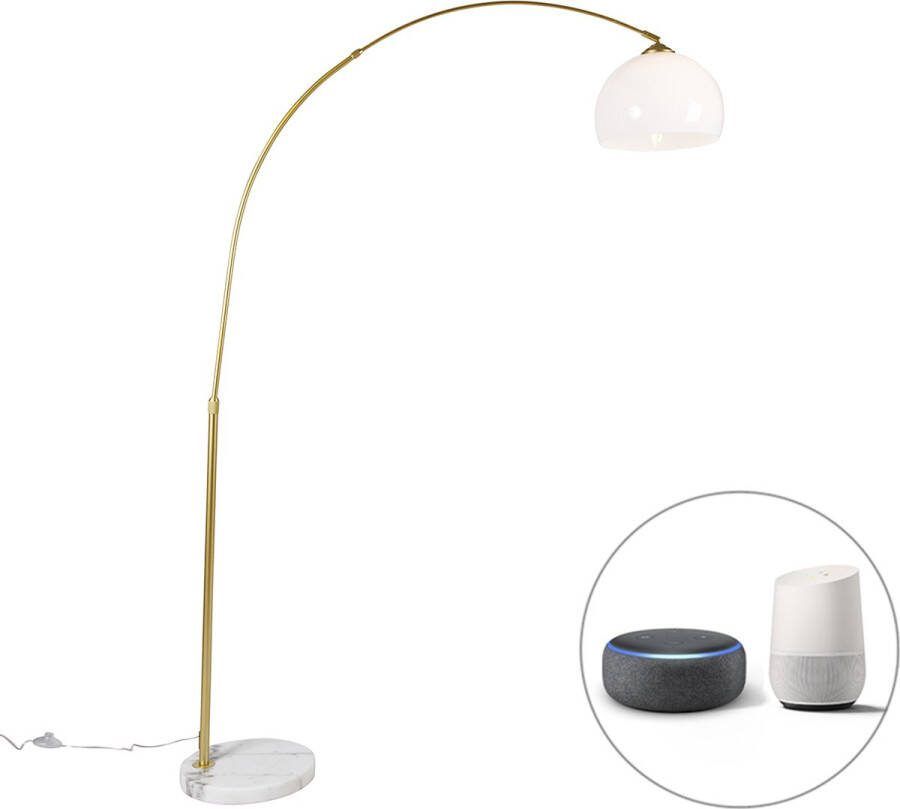 QAZQA arc-basic Moderne Dimbare LED Smart Booglamp Vloerlamp Staande Lamp incl. wifi met Dimmer 1 lichts H 176 cm Messing Woonkamer Slaapkamer