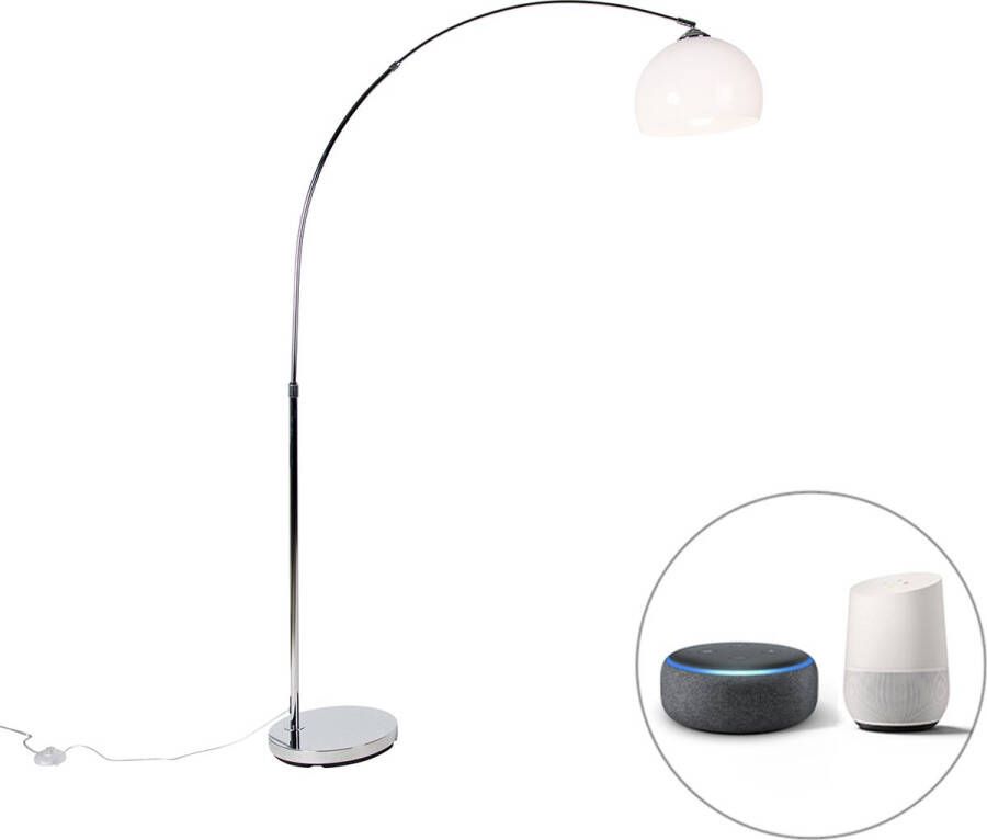 QAZQA arc-basic Moderne LED Smart Staande booglamp incl. wifi 1 lichts H 170 cm Chroom Woonkamer