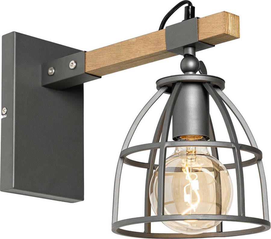 QAZQA arthur Industriele Wandlamp voor binnen 1 lichts D 40 cm Donkergrijs Industrieel Woonkamer Slaapkamer Keuken